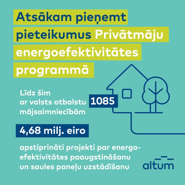 ALTUM atsāk pieņemt pieteikumus privātmāju energoefektivitātes paaugstināšanas programmā
