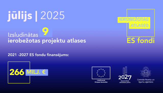 Jūlijā izsludinātas deviņas ierobežotas ES fondu projektu atlases par 266 miljoniem eiro: apkopojums
