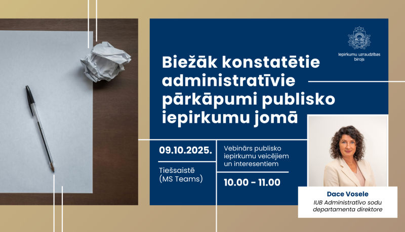 Vebinārs “Biežāk konstatētie administratīvie pārkāpumi publisko iepirkumu jomā” (ar prezentāciju)